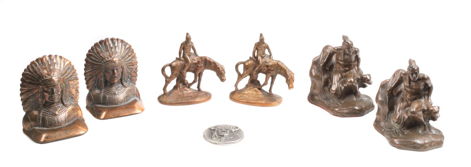 Three Sets of Contemporary Western Motif Bookends Height of tallest 5 1/2 inches