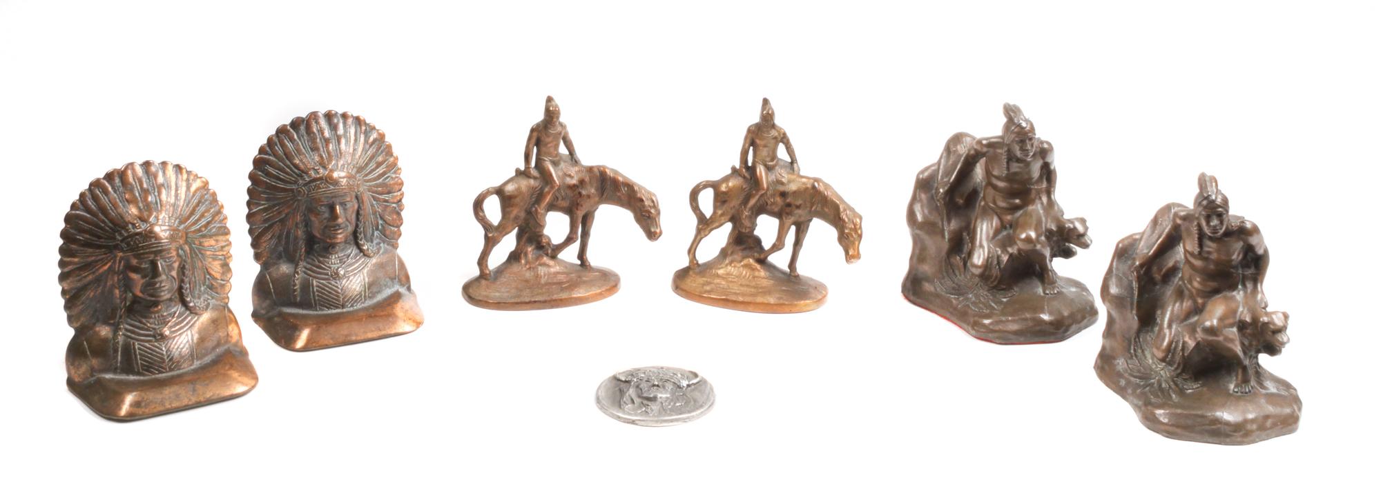 Three Sets of Contemporary Western Motif Bookends Height of tallest 5 1/2 inches
