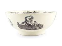 [ADAMS, John (1735-1826)]. Liverpool creamware punch bowl featuring portraits of John Adams as President, Benjamin Franklin, and George Washington. Late 18th/early 19th century.