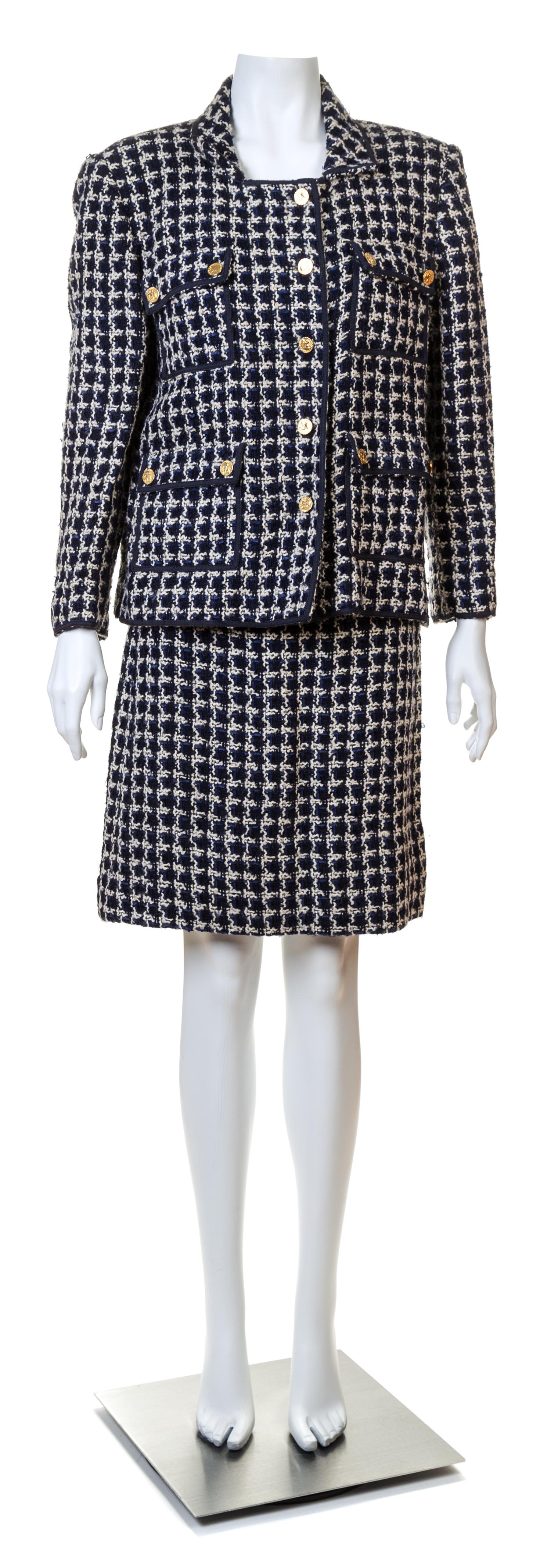 A Chanel Navy and White Boucle Skirt Ensemble, Skirt size 38.