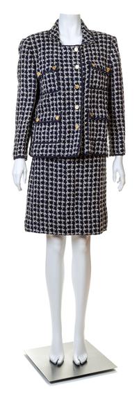 A Chanel Navy and White Boucle Skirt Ensemble, Skirt size 38.