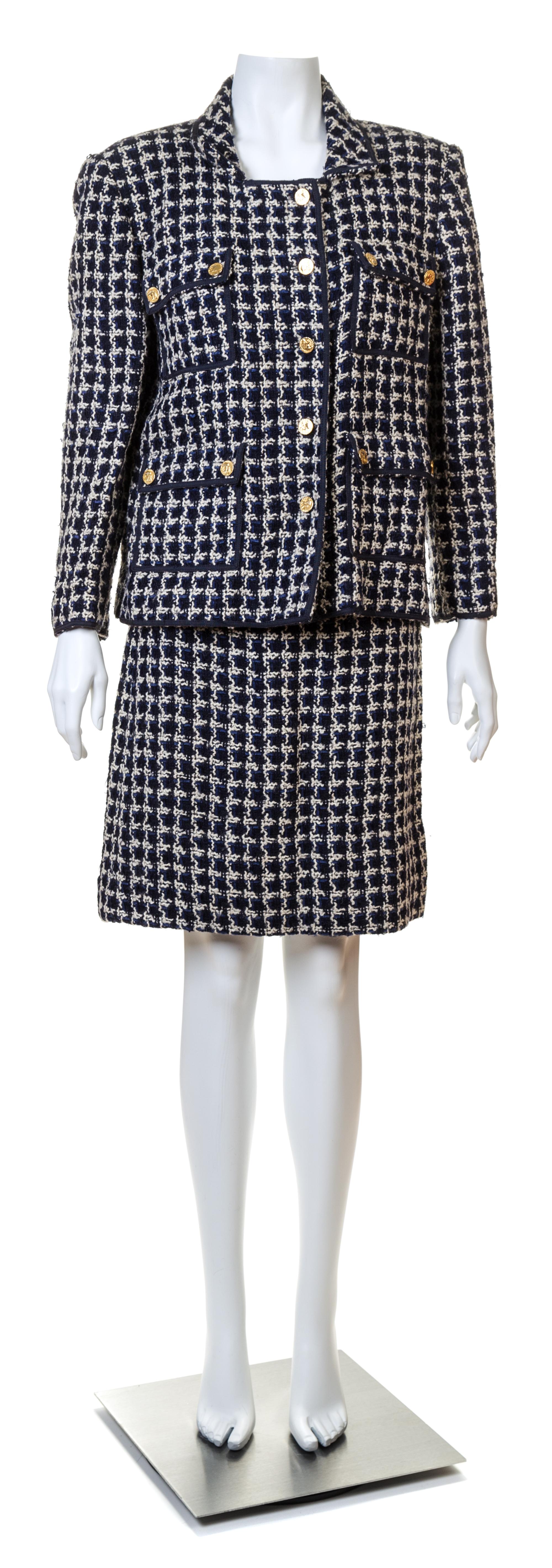 A Chanel Navy and White Boucle Skirt Ensemble, Skirt size 38.