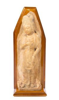 A Chinese Carved Marble Figure of a Standing Guanyin MING DYNASTY OR EARLIER Height 24 inches. — MING DYNASTY OR EARLIER