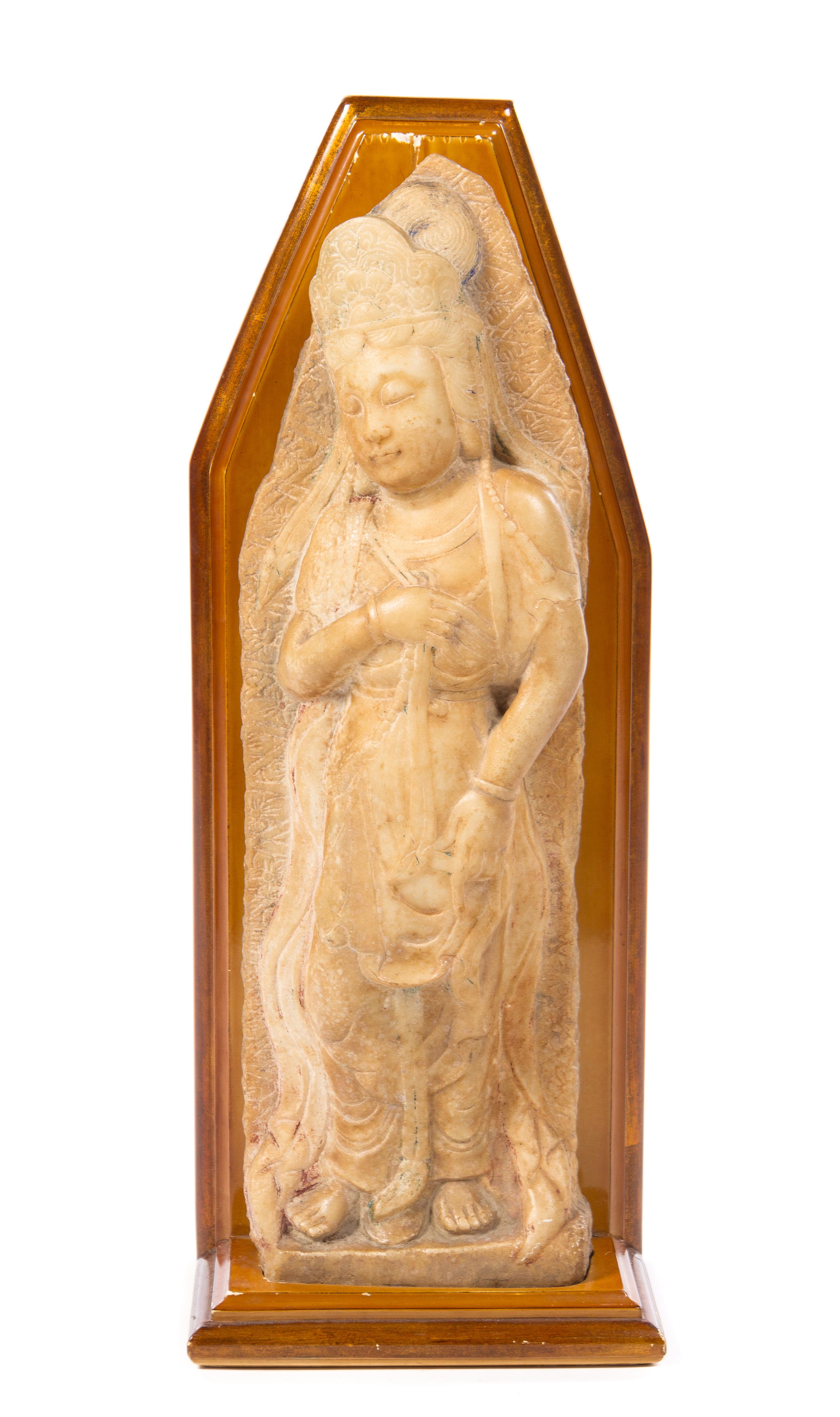 A Chinese Carved Marble Figure of a Standing Guanyin MING DYNASTY OR EARLIER Height 24 inches. — MING DYNASTY OR EARLIER