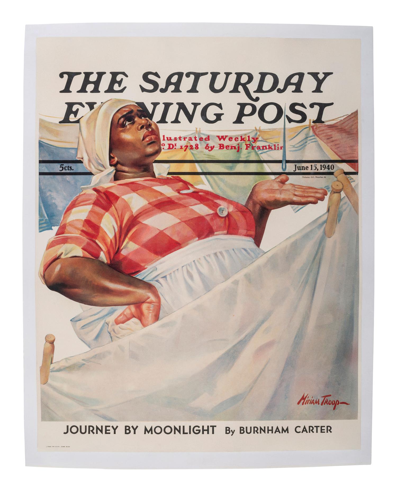 TROOP, Miriam, artist. The Saturday Evening Post . 15 June 1940. "Rain on Laundry Day."