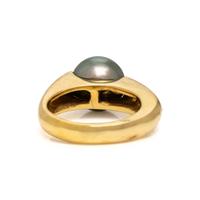 Cultured Pearl, Diamond, and Yellow Gold Ring