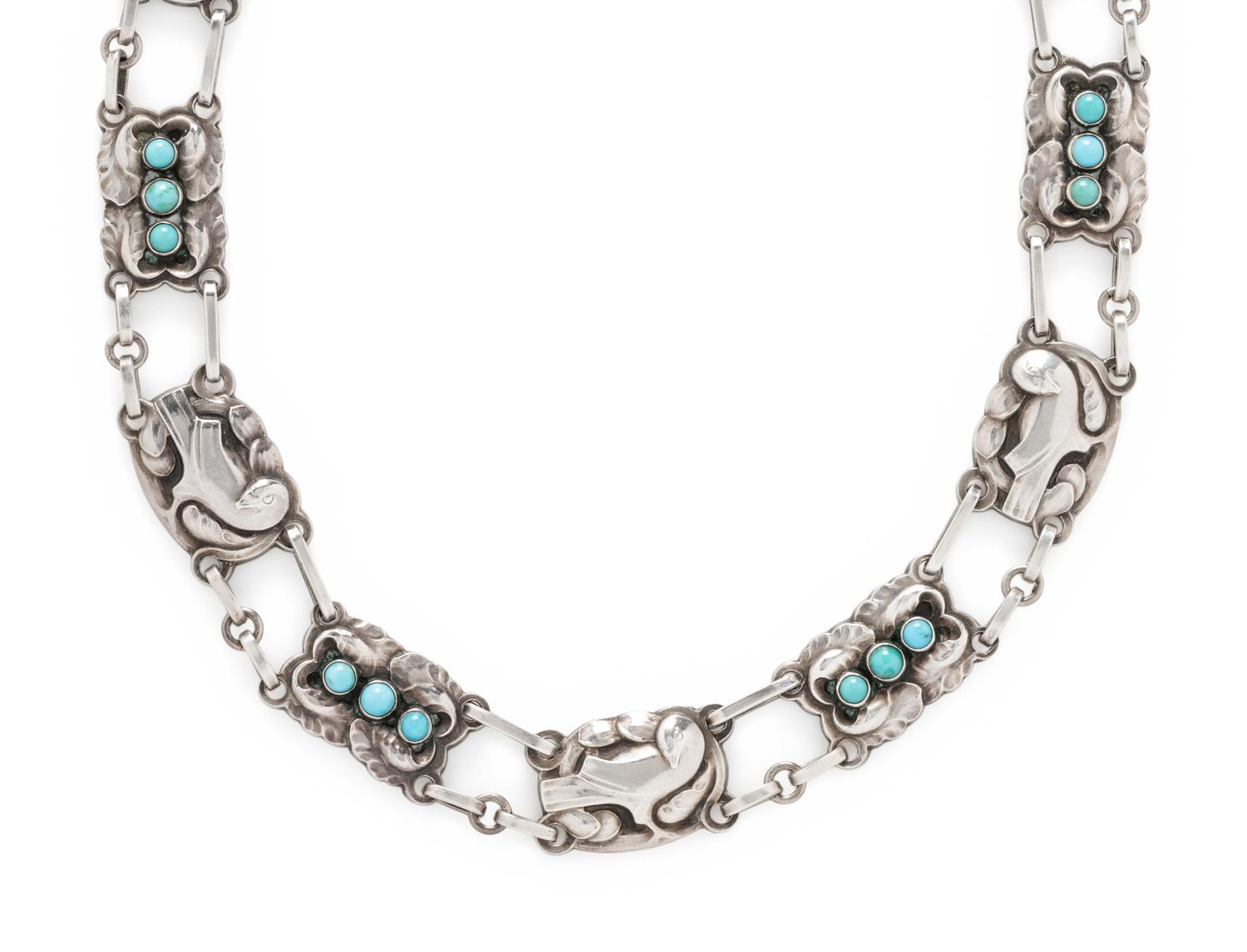 GEORG JENSEN, STERLING SILVER AND TURQUOISE NECKLACE