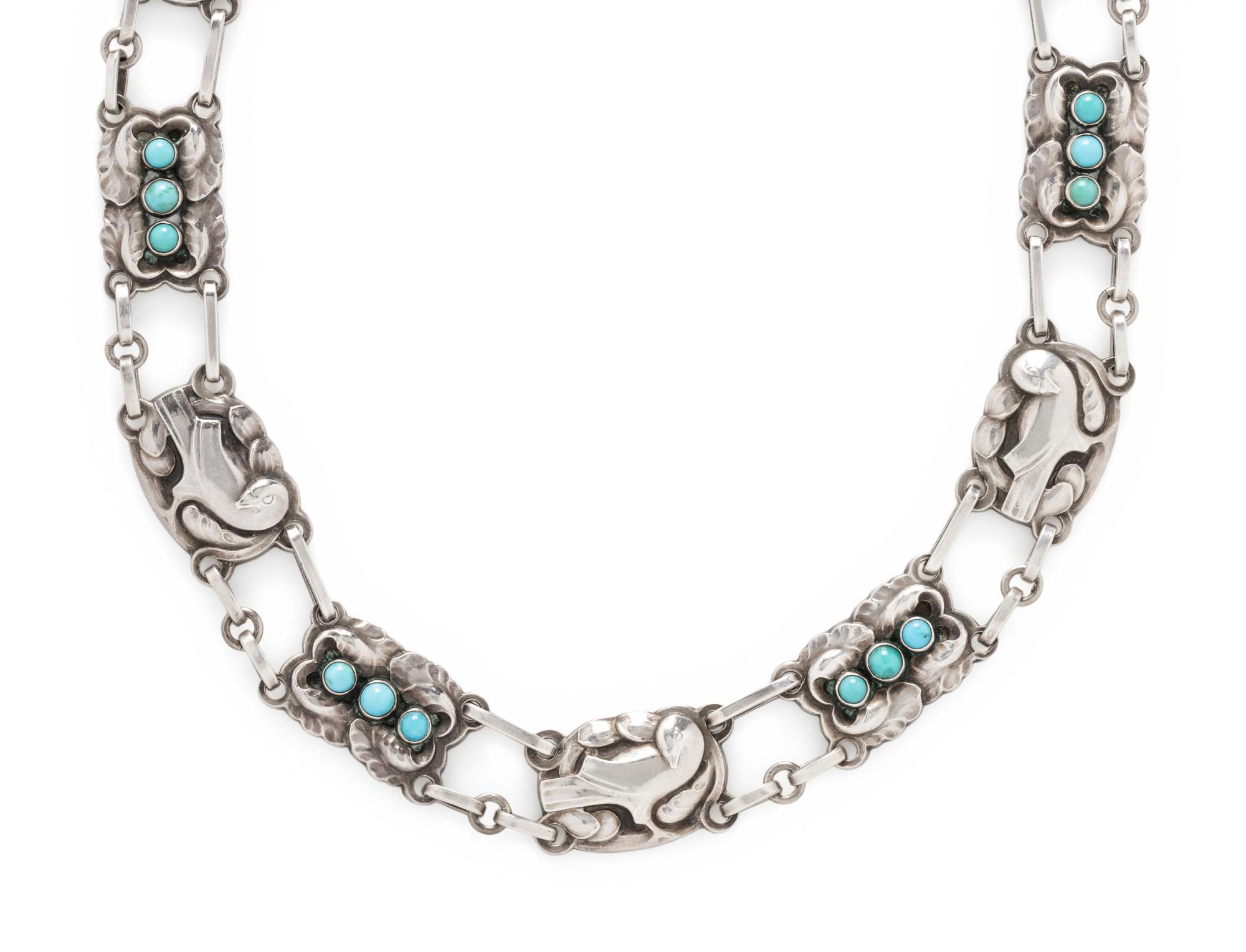 GEORG JENSEN, STERLING SILVER AND TURQUOISE NECKLACE