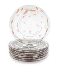 A Set of Eight Enameled Glass Plates Diameter 8 1/4 inches.
