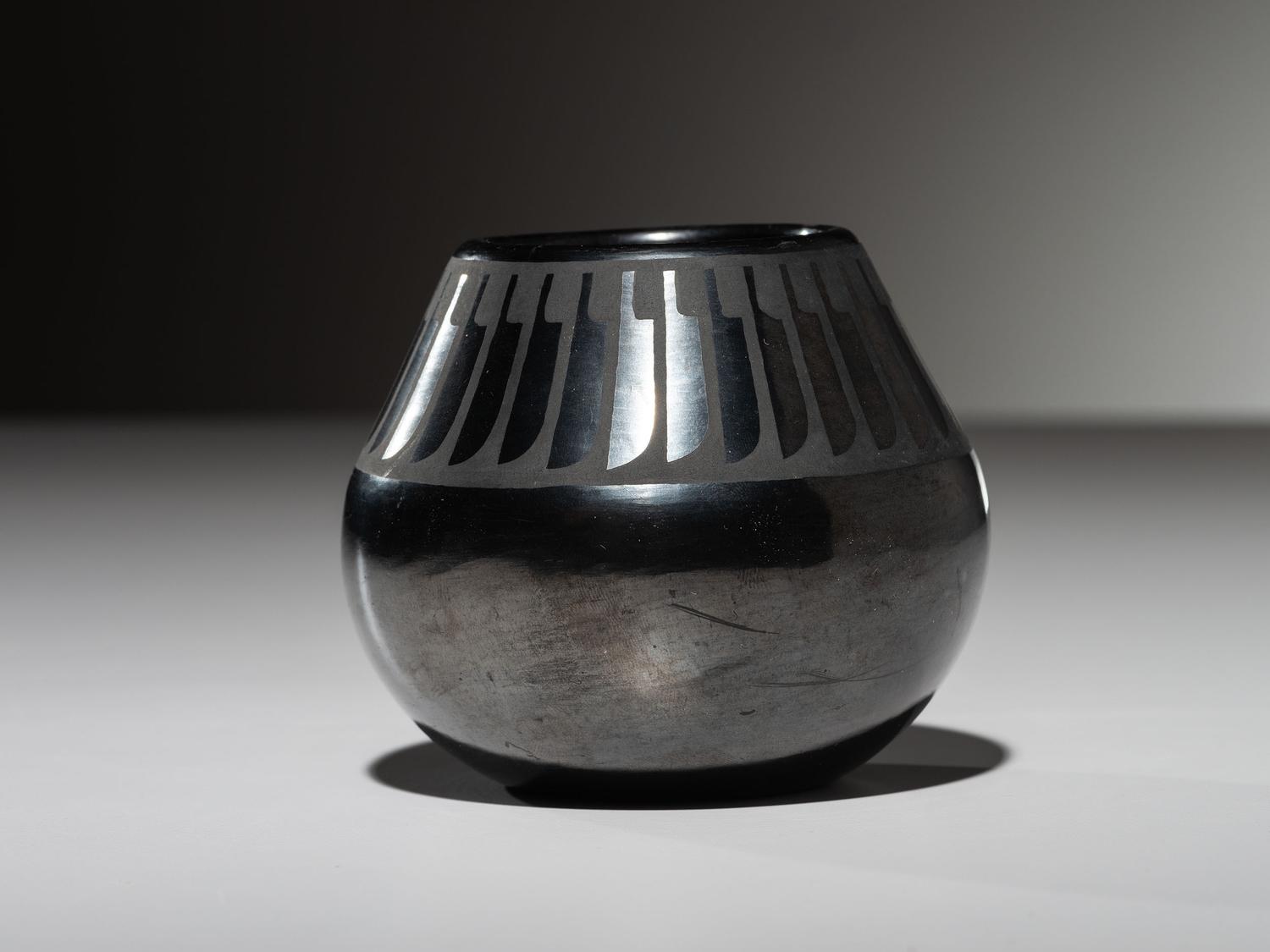 Blackware Pottery Jar, with Gunmetal Finish October 1965