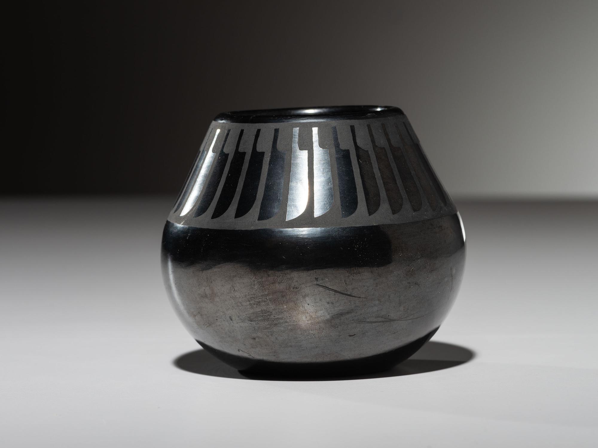 Blackware Pottery Jar, with Gunmetal Finish October 1965