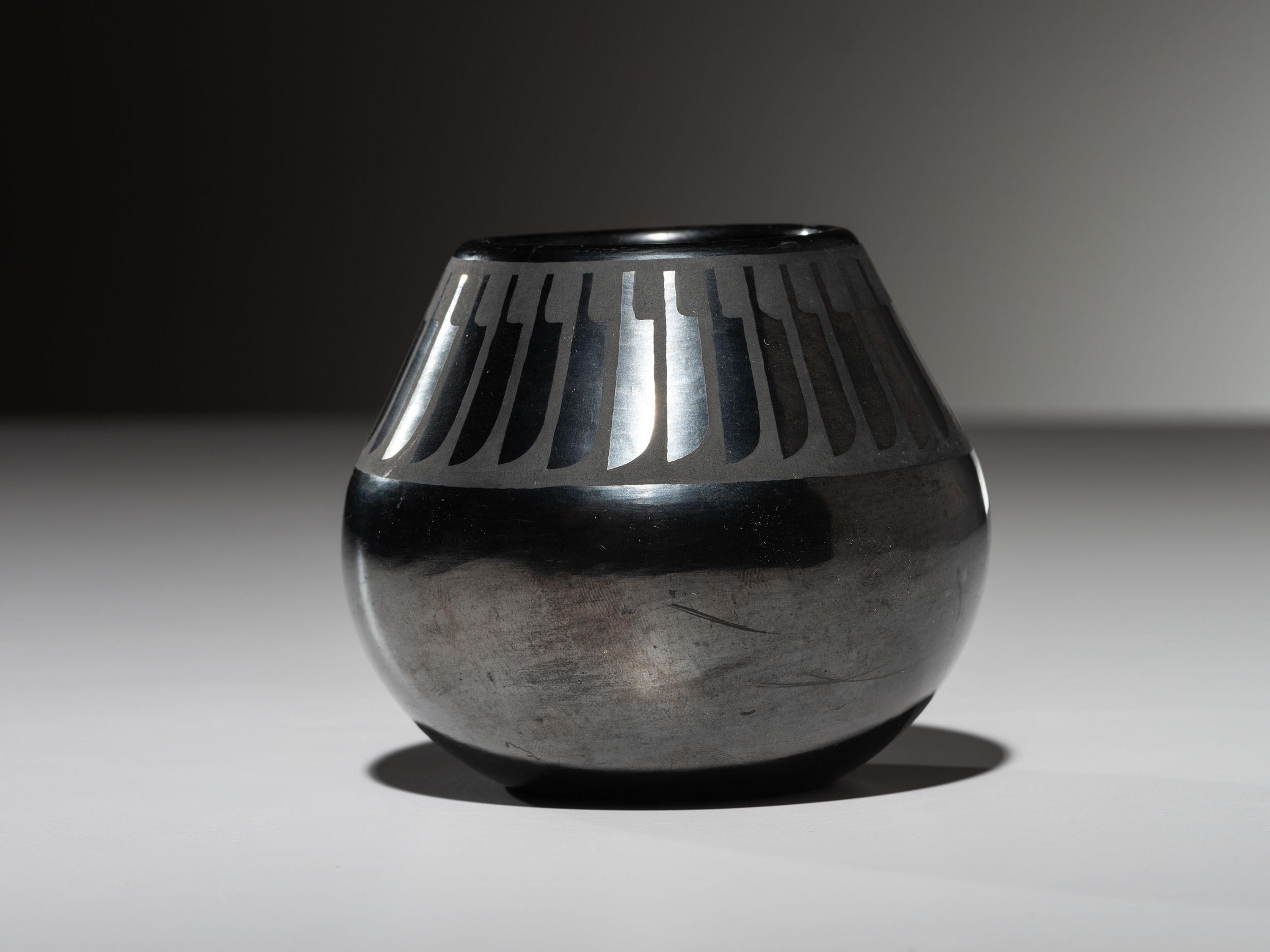Blackware Pottery Jar, with Gunmetal Finish October 1965