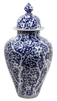 A Chinese Blue and White Covered Urn Height 28 inches. — 20TH CENTURY