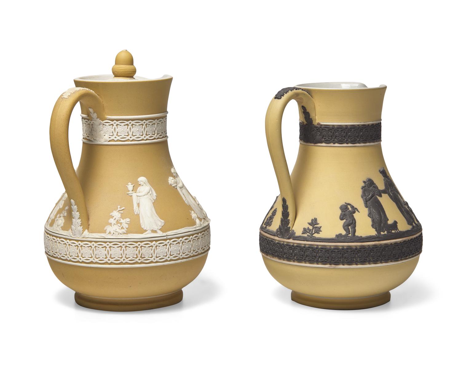 Two Wedgwood Yellow-Ground Ewers
