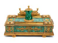 An Empire Style Gilt Bronze and Malachite Veneered Standish
