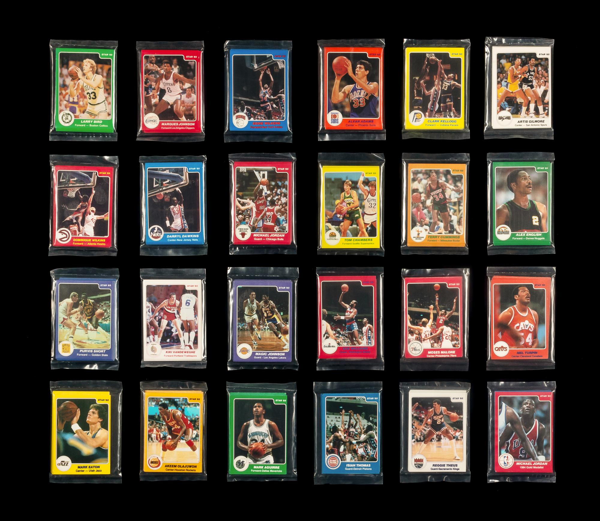 A 1984-85 Star Basketball Unopened NBA Team Bags Complete Set Including Chicago Bulls Michael Jordan Rookie No. 101