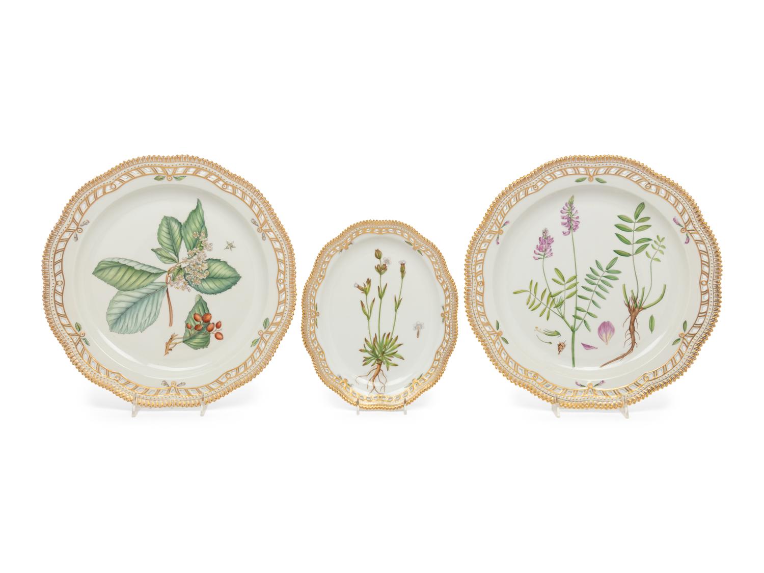 Three Royal Copenhagen Flora Danica Platters
