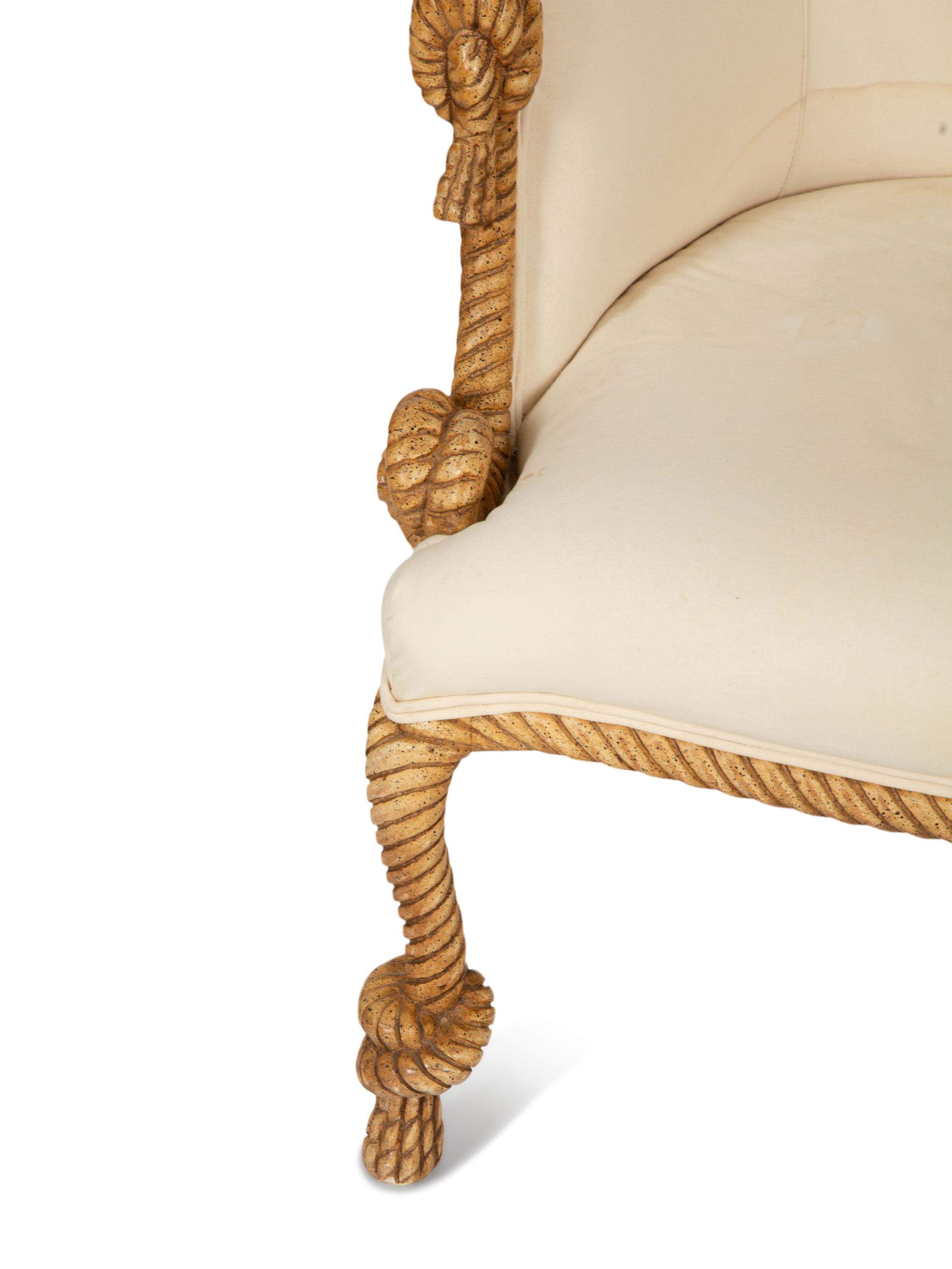 A Pair of Whimsical Rope Frame Low Armchairs