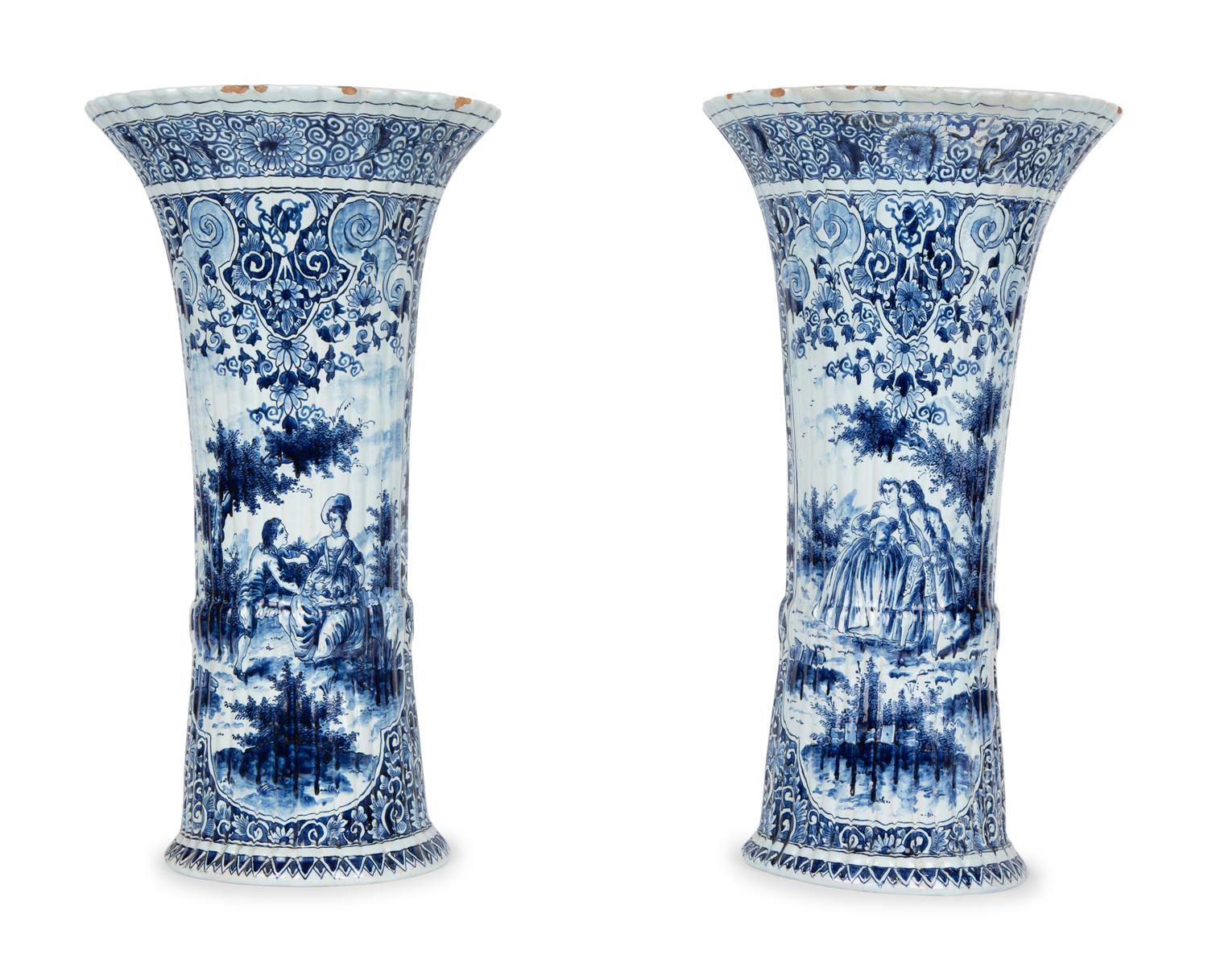 A Pair of Dutch Delft Trumpet-Form Fluted Vases — 19TH/20TH CENTURY