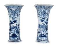A Pair of Dutch Delft Trumpet-Form Fluted Vases — 19TH/20TH CENTURY