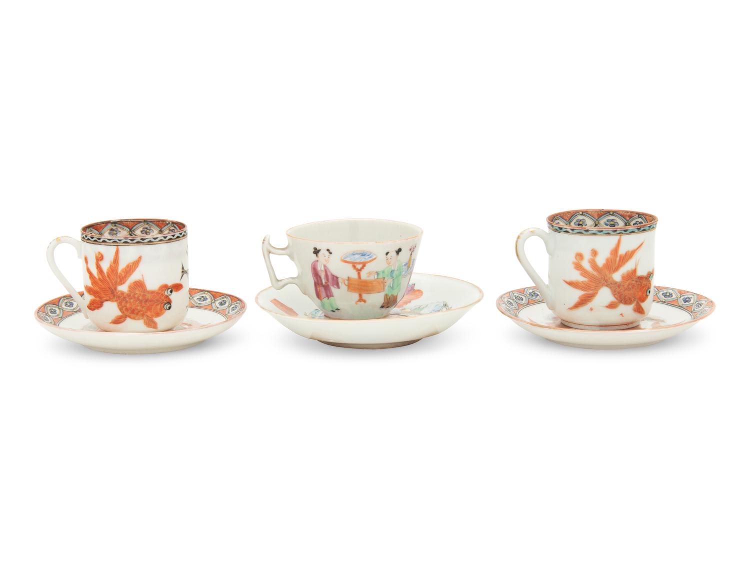 Three Chinese Porcelain Cups and Saucers