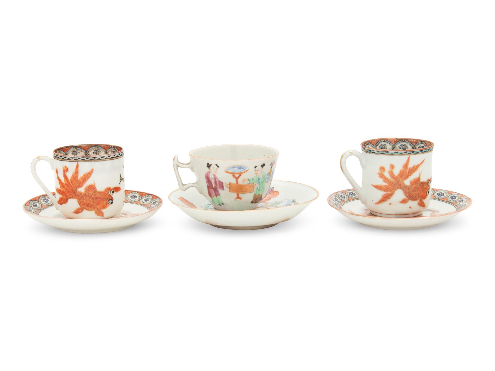Three Chinese Porcelain Cups and Saucers