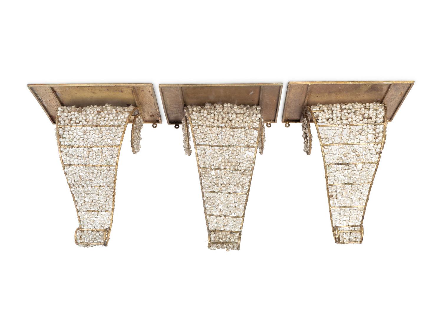 Three Neoclassical Style Gilt-Metal and Beaded Glass Brackets