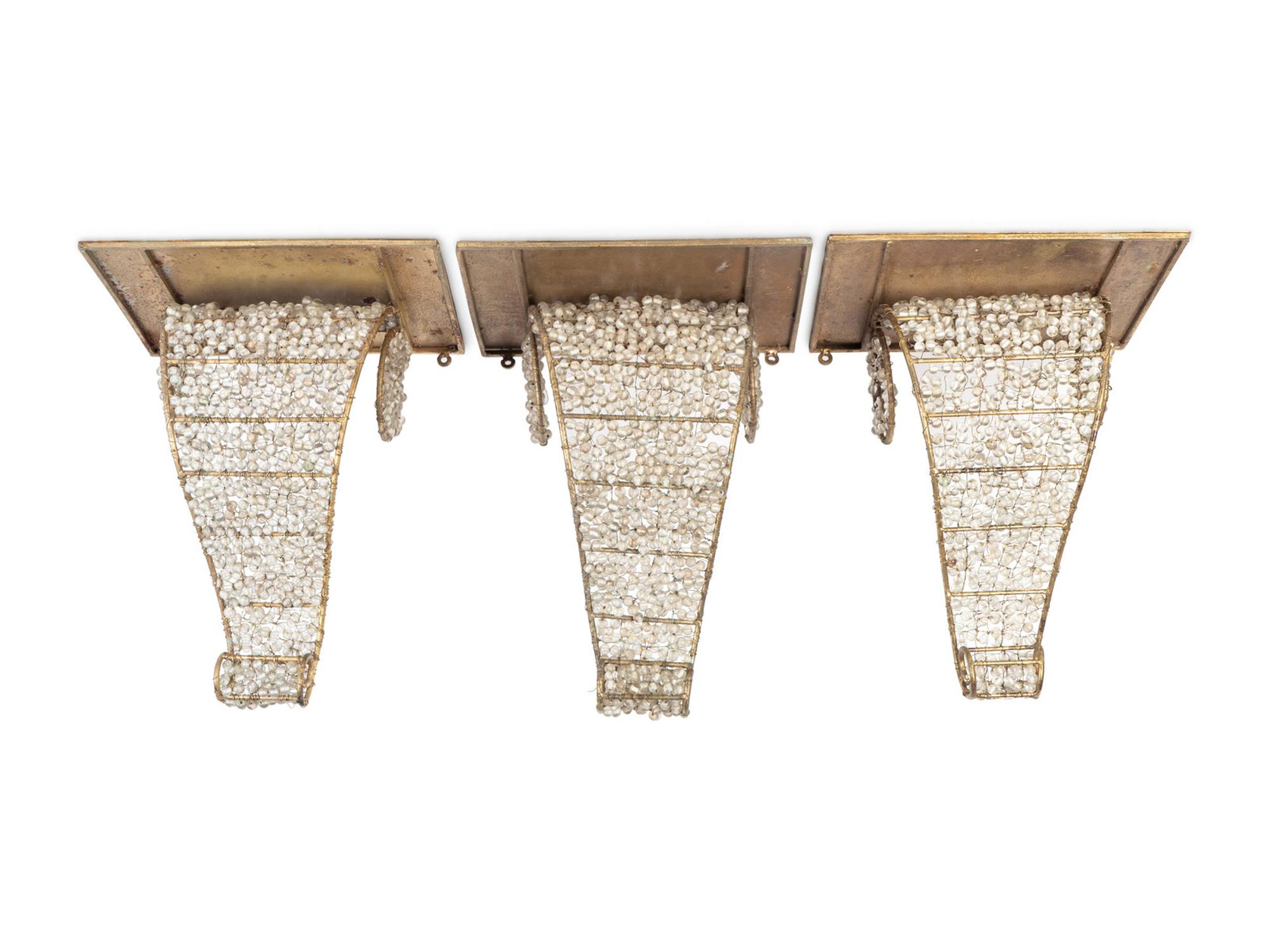 Three Neoclassical Style Gilt-Metal and Beaded Glass Brackets