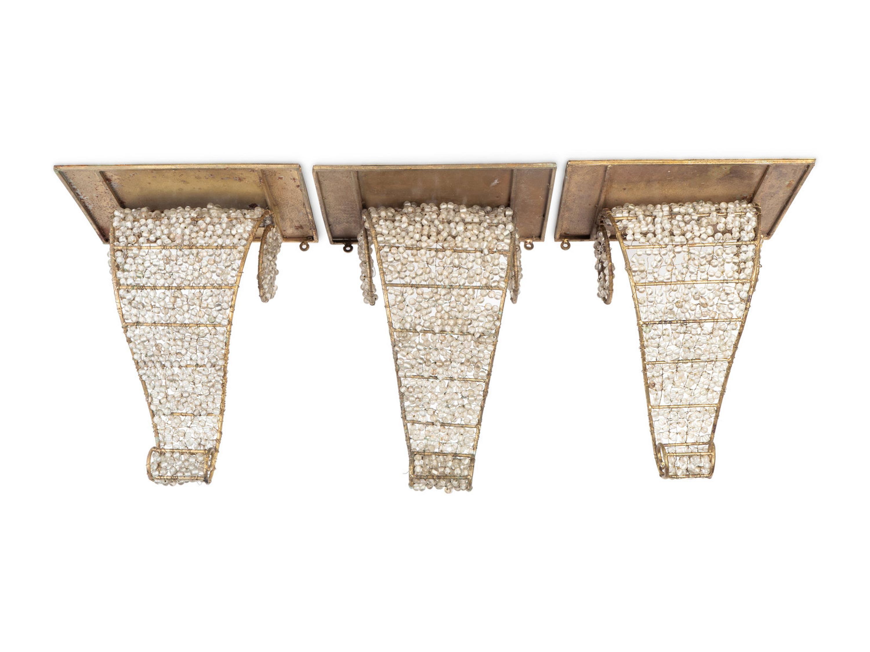 Three Neoclassical Style Gilt-Metal and Beaded Glass Brackets