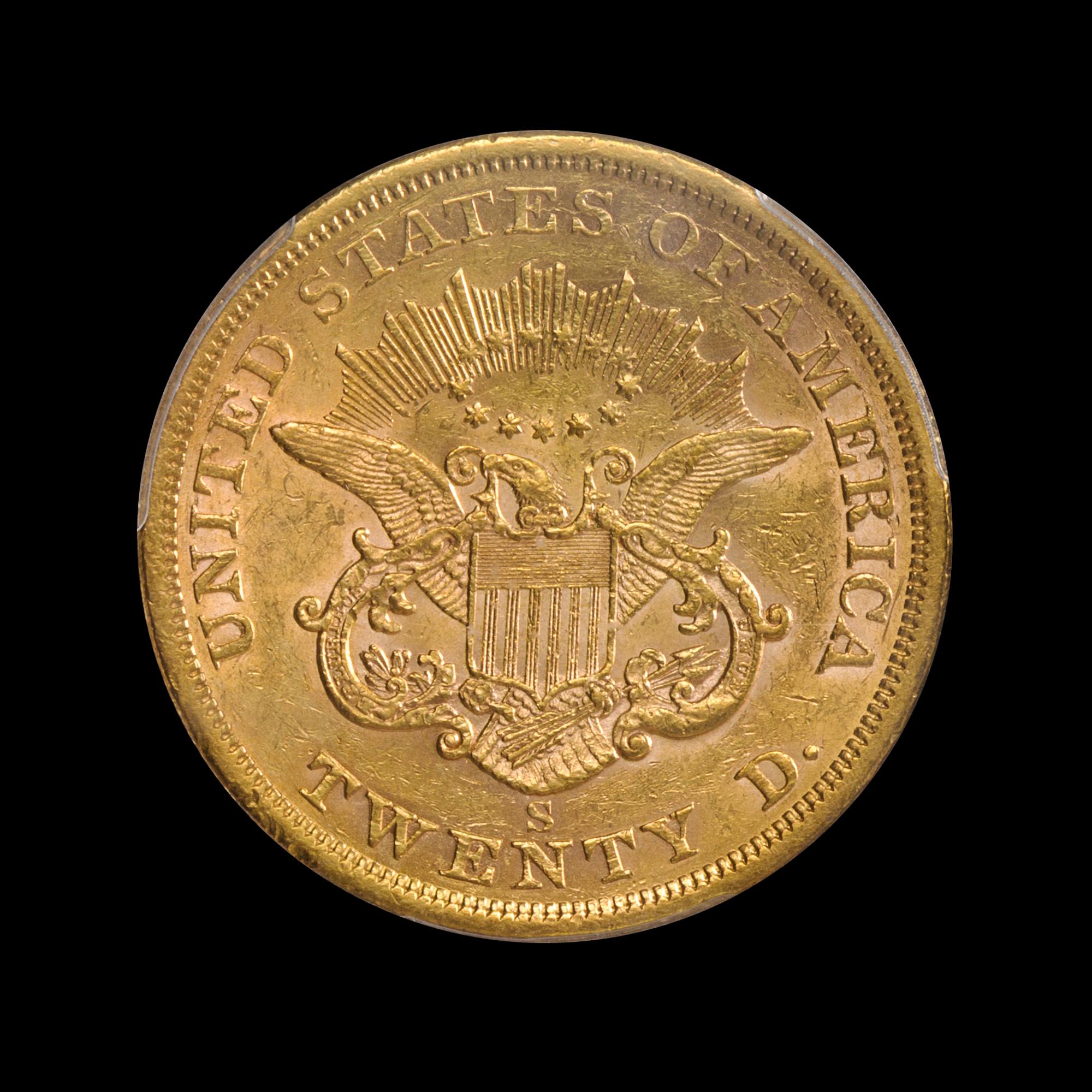 A United States 1862-S Liberty Head $20 Gold Coin