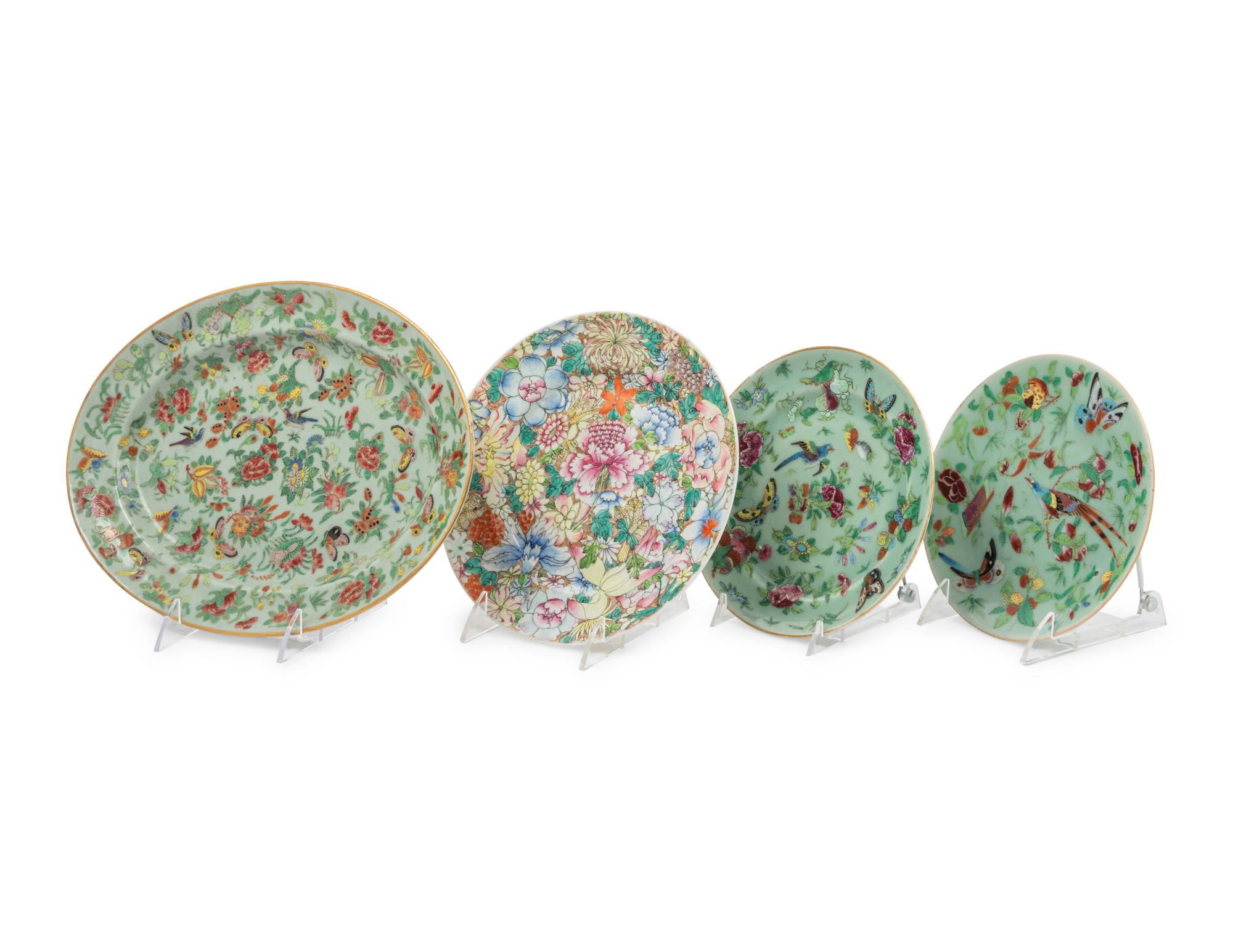 Four Chinese Famille Rose Porcelain Plates