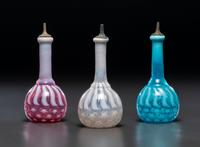 Three 'Stars and Stripes' Opalescent Glass Barber Bottles