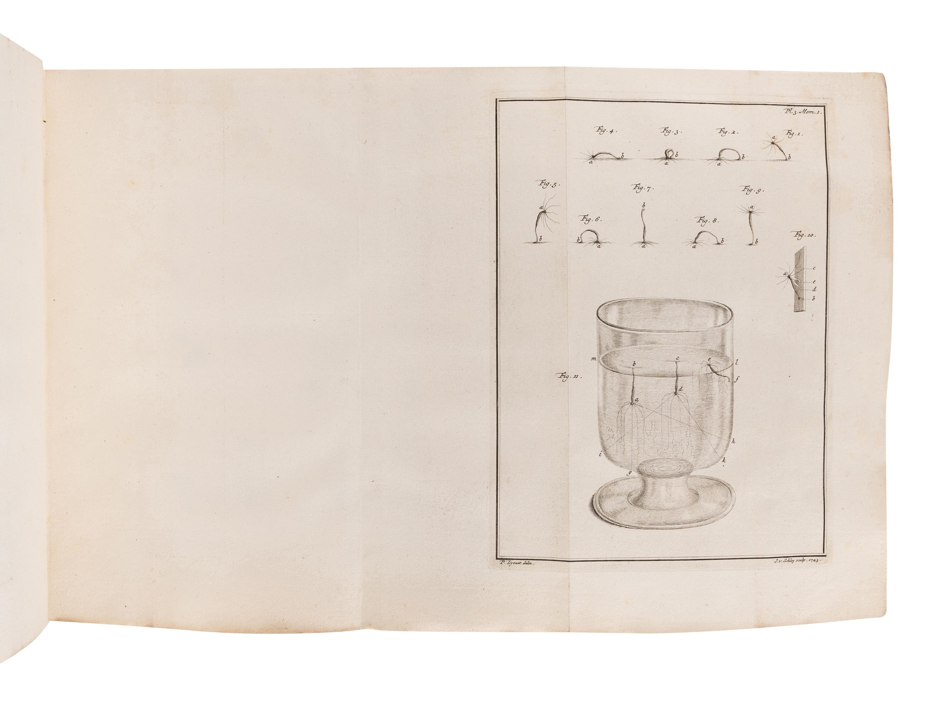 TREMBLEY, Abraham (1700-1784). Memoires pour servir a l'histoire d'un genre de polypes d'eau douce .... Leiden: Jean & Herman Verbeek, 1744.