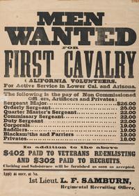 [CIVIL WAR]. Men Wanted for First Cavalry California Volunteers. For Active Service in Lower Cal. and Arizona. [California?]: N.p., [1863].