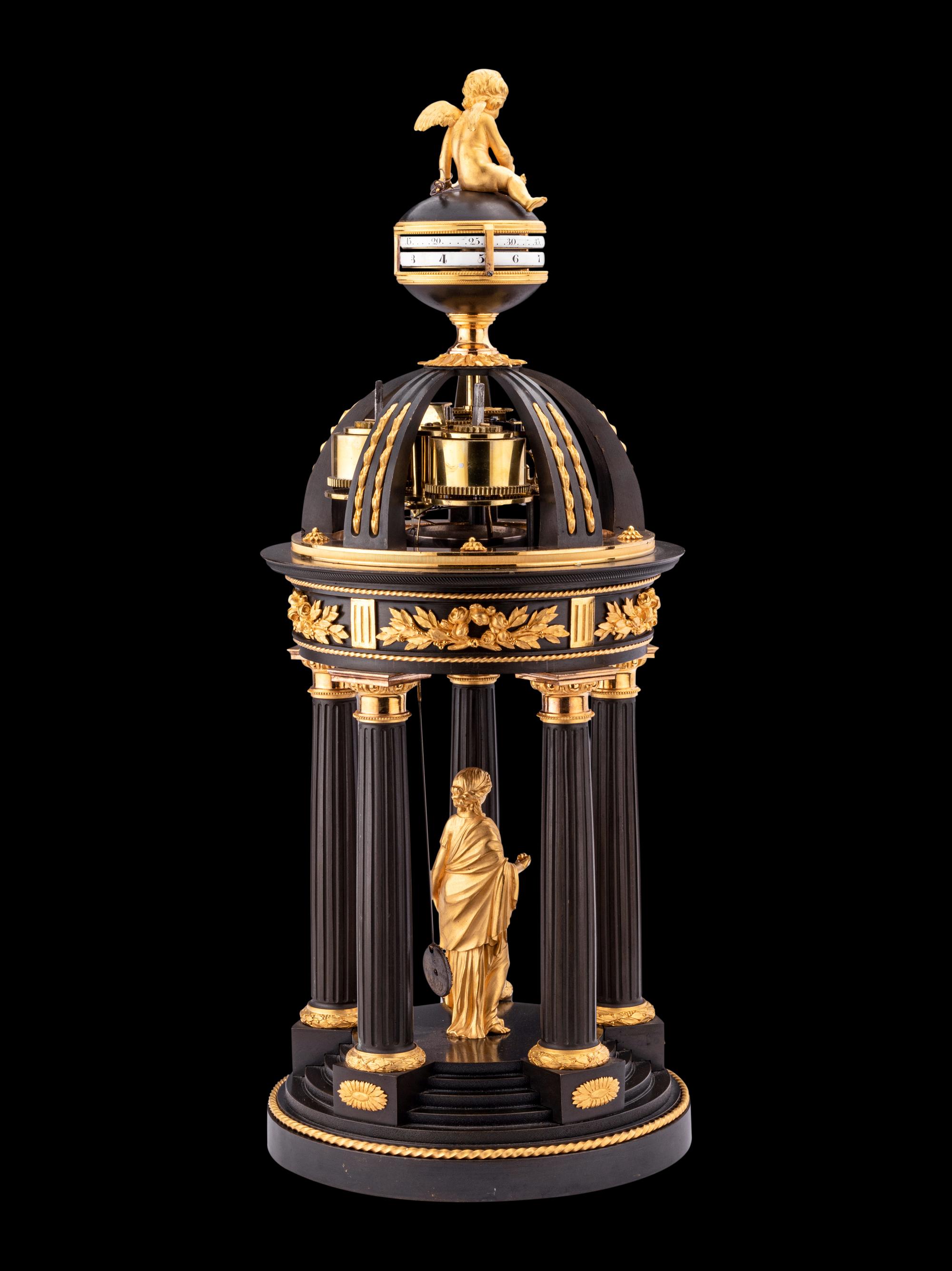 A French Gilt and Patinated Bronze Portico Annular Clock