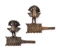 A Pair of Southeast Asian Bronze Peacock-Form Fixtures