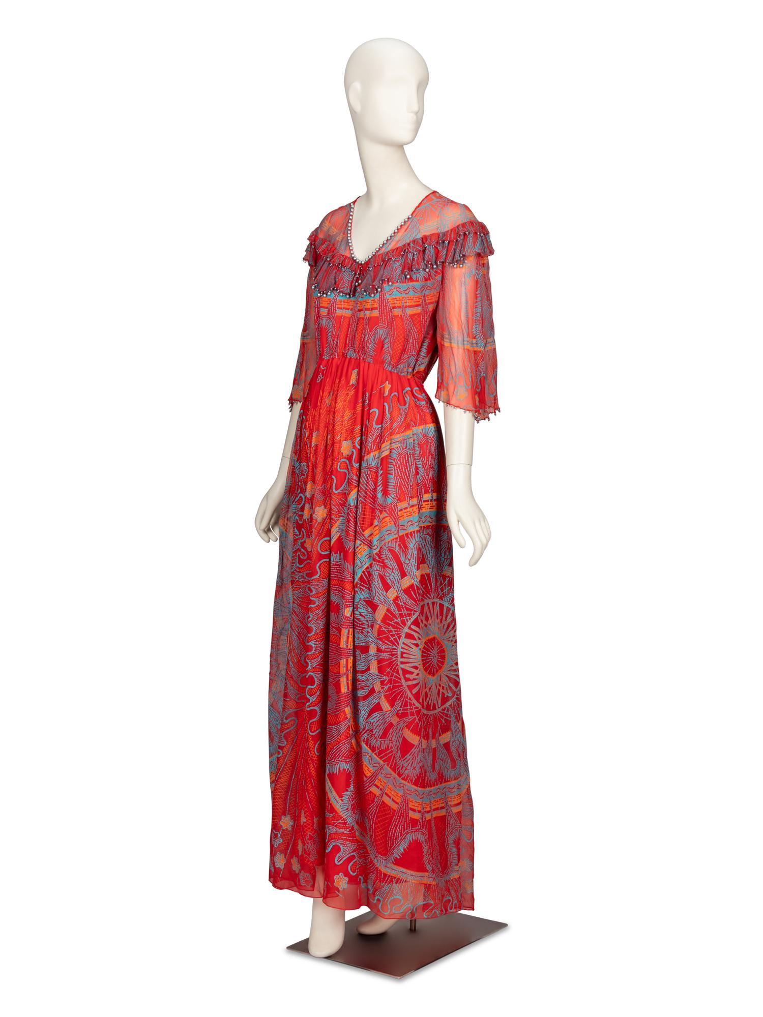 Zandra Rhodes, Painted Silk Dress & Pleated Silk Purse