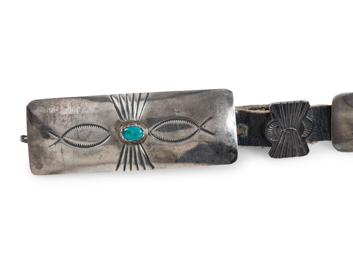 Petite Navajo Silver and Turquoise Concha Belt
