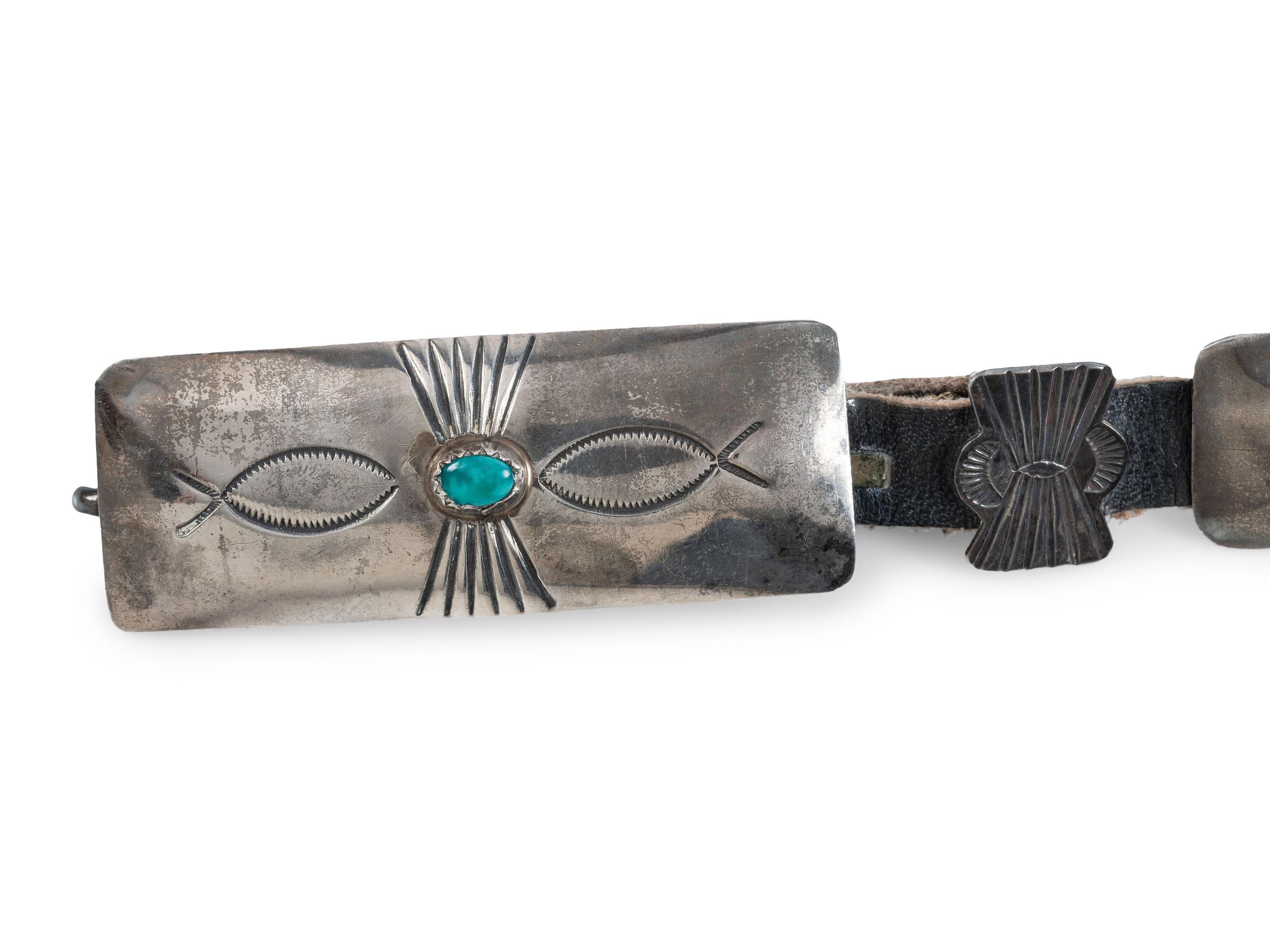 Petite Navajo Silver and Turquoise Concha Belt