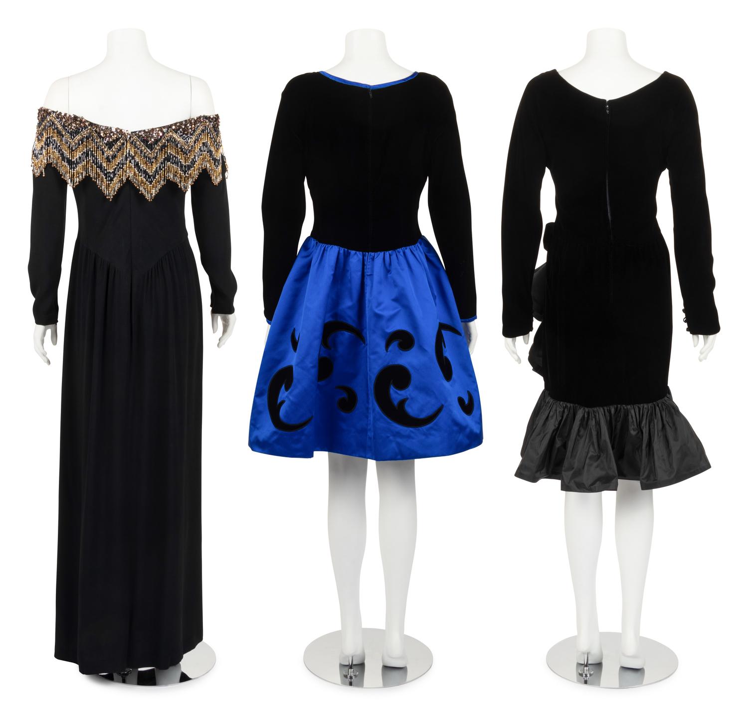 Three Designer Evening Dresses: One Oscar de la Renta, One Givenchy, One Bob Mackie, 1980s