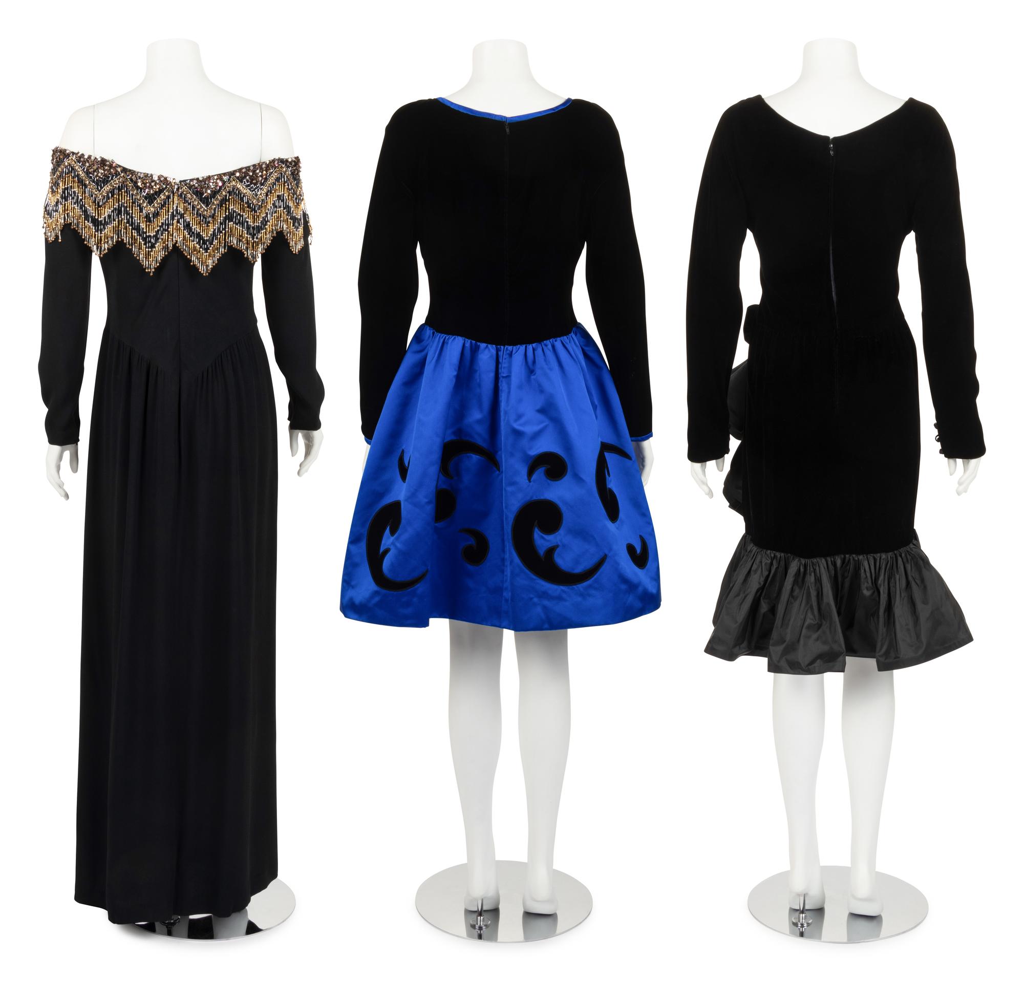Three Designer Evening Dresses: One Oscar de la Renta, One Givenchy, One Bob Mackie, 1980s