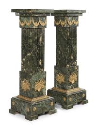 A Pair of Louis XVI Style Gilt Bronze Mounted Marble Pedestals