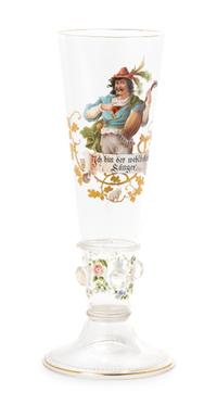 A German Enameled Glass Trumpet Vase Height 11 inches. — 19TH CENTURY