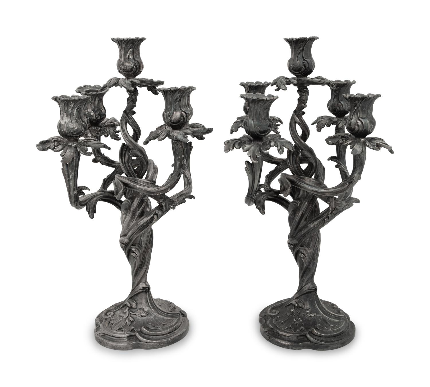 A Pair of Louis XV Style Silver-Plate Candelabra