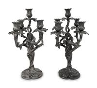 A Pair of Louis XV Style Silver-Plate Candelabra
