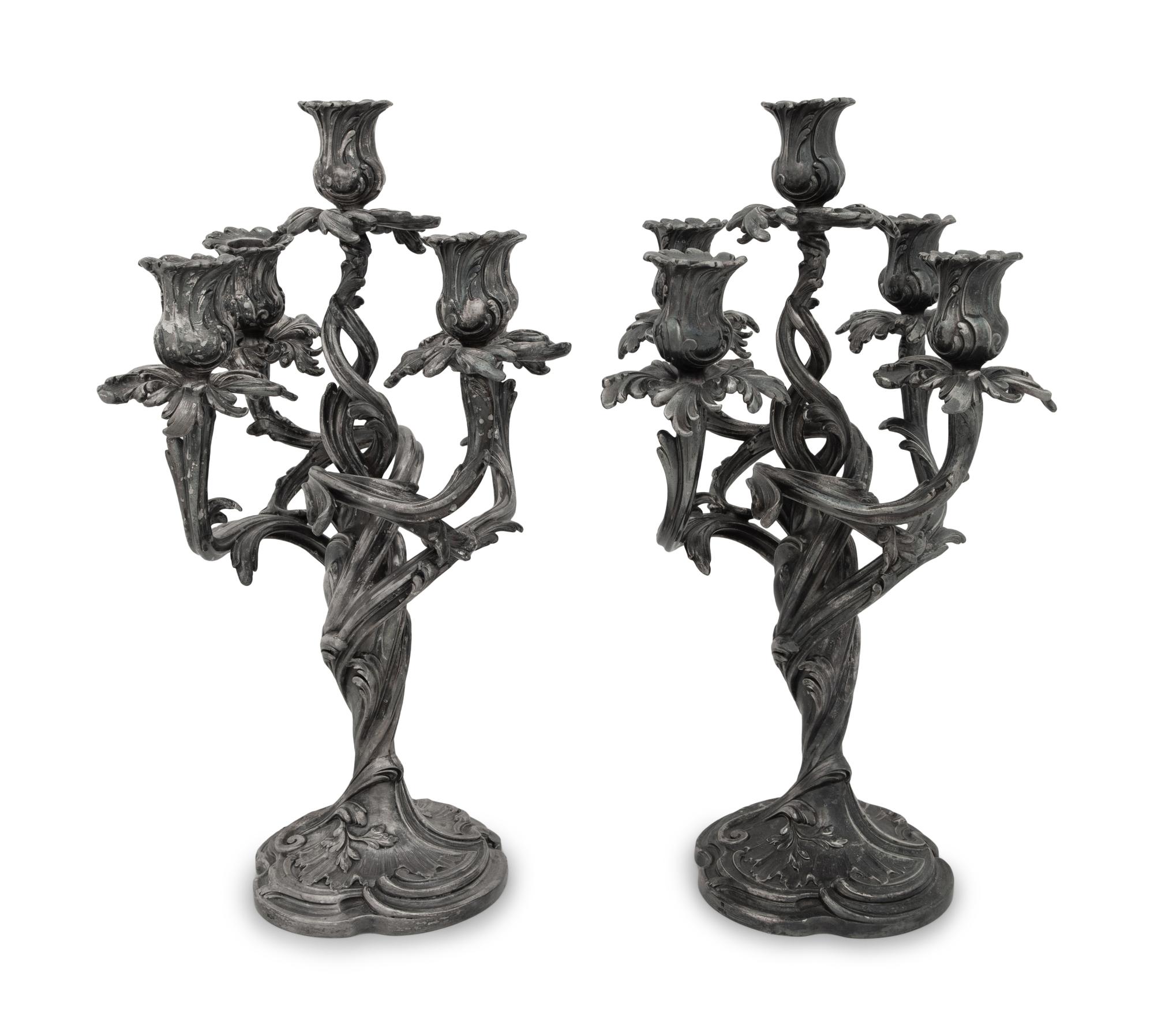A Pair of Louis XV Style Silver-Plate Candelabra