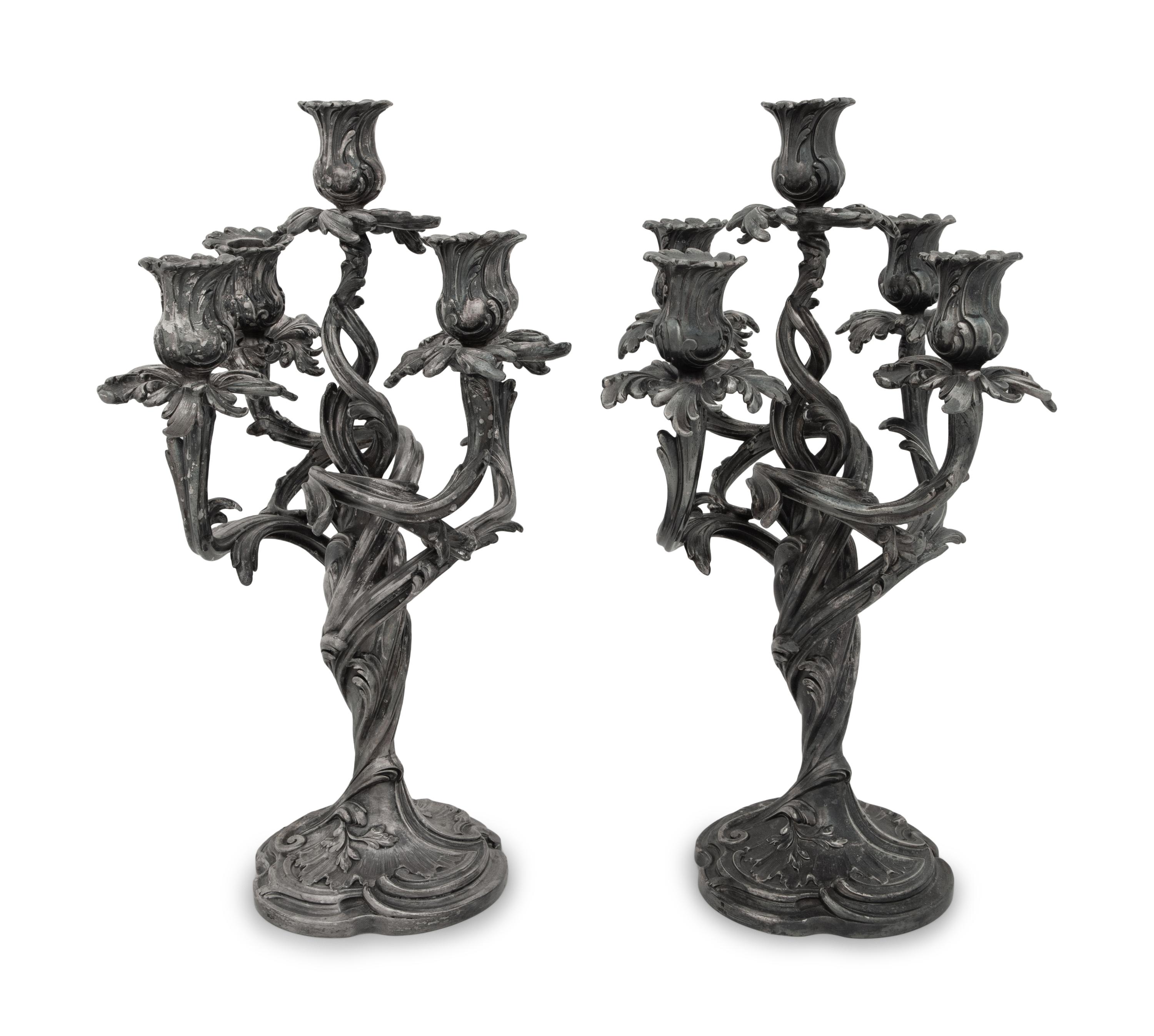 A Pair of Louis XV Style Silver-Plate Candelabra