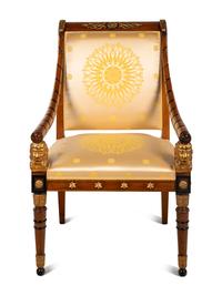 An Empire Style Parcel Gilt and Ebonized Armchair