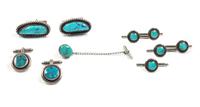 Navajo Silver and Turquoise Men's Dress Set Length of largest 1 1/4 inches