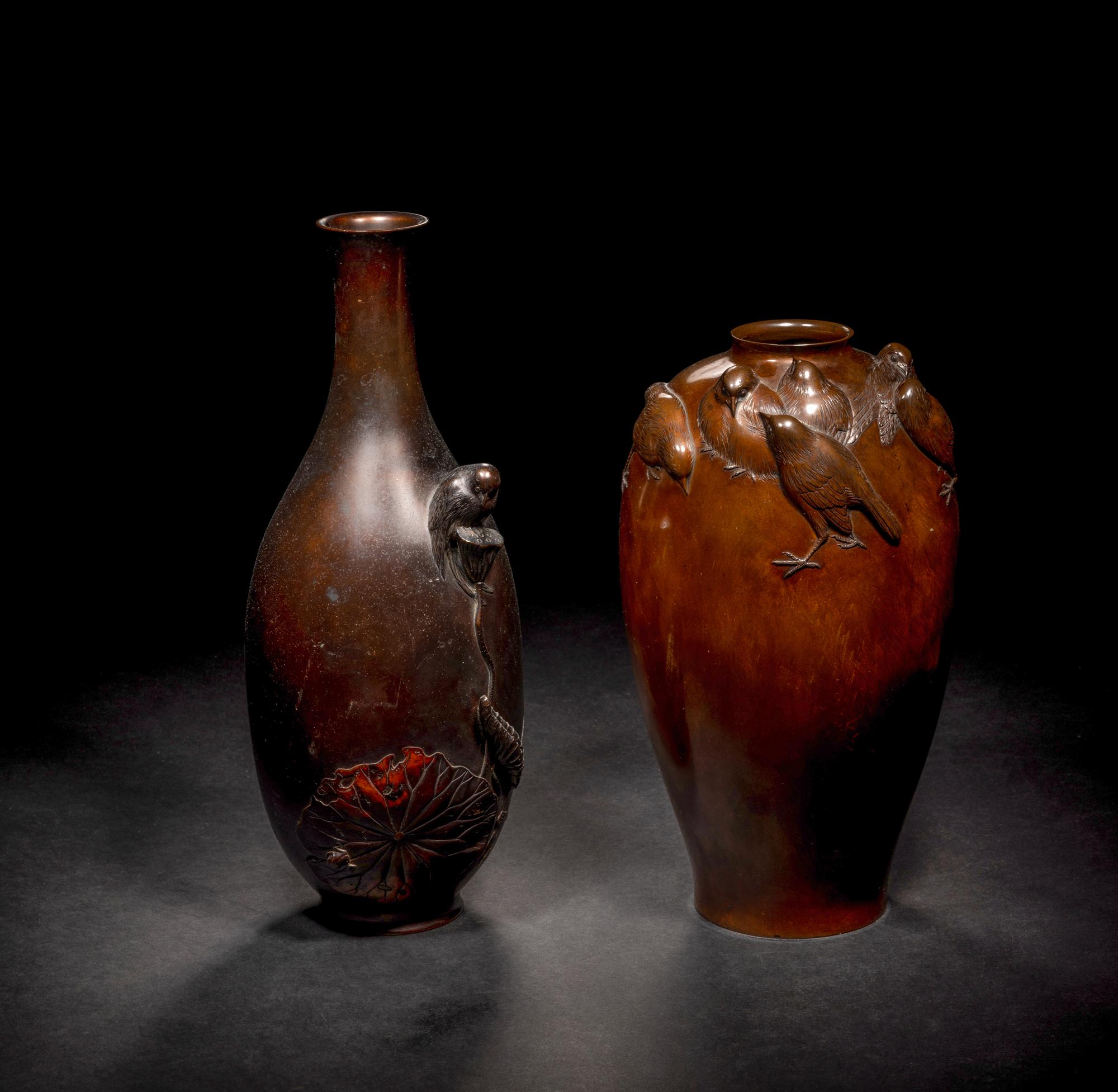 Two Japanese Bronze Vases